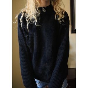 VINTAGE Jet Black Carriage Court Knitted Mock Neck Sweater !